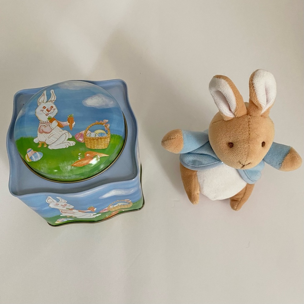 Easter Tin and Eden 6” Plush Peter Rabbit Baby Rattle - Picture 7 of 13